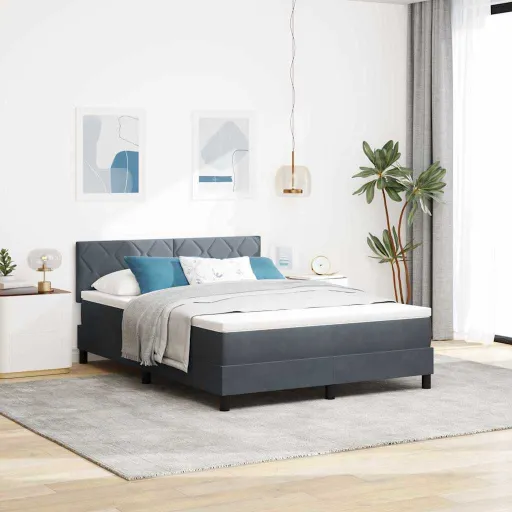 Cama Box Spring LED Cinza Escuro 160 x 200 cm Veludo