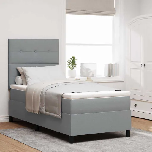 Cama Box com Colchão Cinzento-Claro 100 x 200 cm Tecido