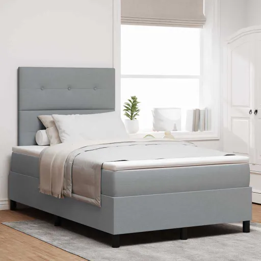 Cama Box com Colchão Cinzento-Claro 120 x 200 cm Tecido