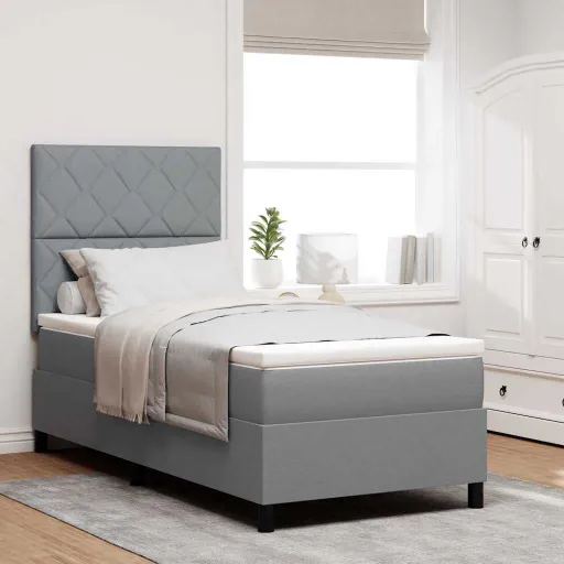Cama Box com Colchão Cinzento-Claro 90 x 190 cm Tecido