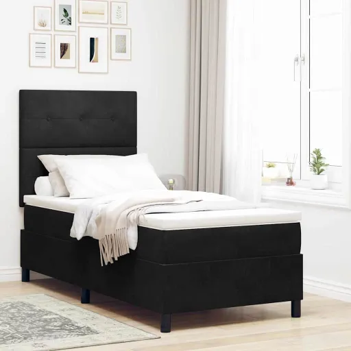 Cama Box Spring LED com Cabeceira Preto 90 x 190 cm Veludo