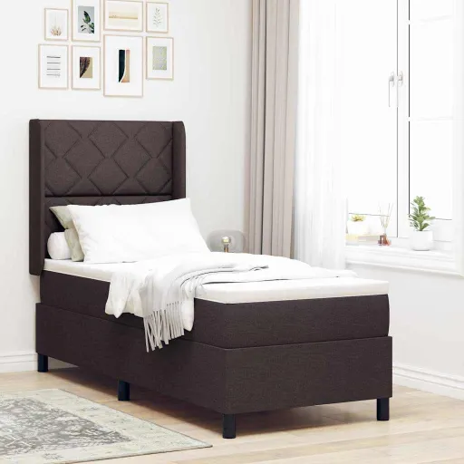 Cama Box Spring LED Marrom Escuro 90 x 190 cm Tecido