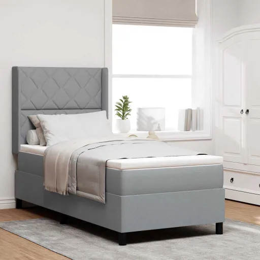 Cama Box Spring LED Cinzento-Claro 90 x 200 cm Tecido