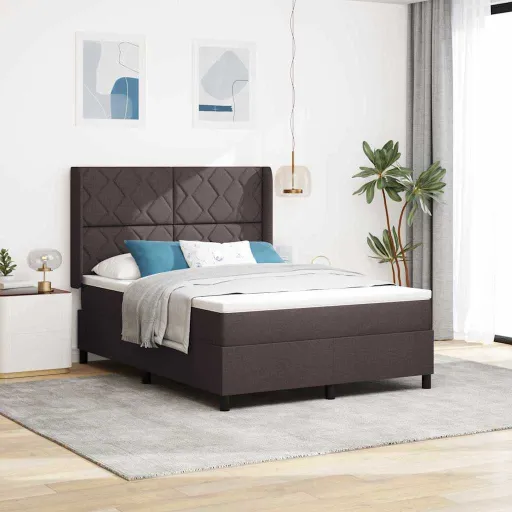 Cama Box Spring LED Marrom Escuro 140 x 190 cm Tecido