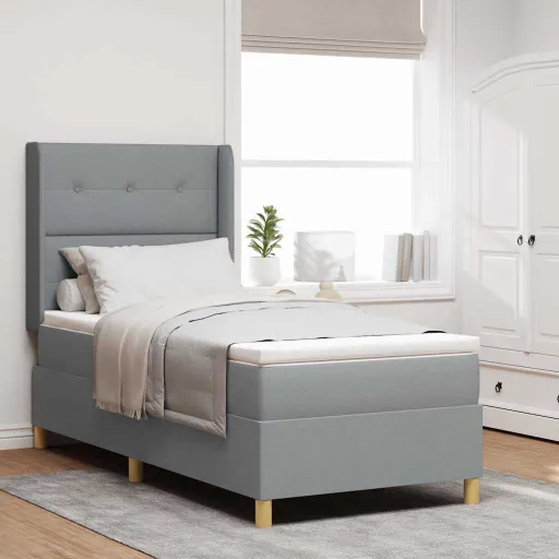 Cama Box com Colchão Cinzento-Claro 140 x 200 cm Tecido