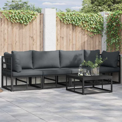 Conjunto de Sofá de Jardim   Preto Metal (4 pcs)