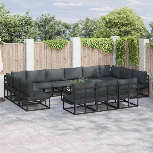 Conjunto de Sofá de Jardim com Almofada   Preto Alumínio (13 pcs)