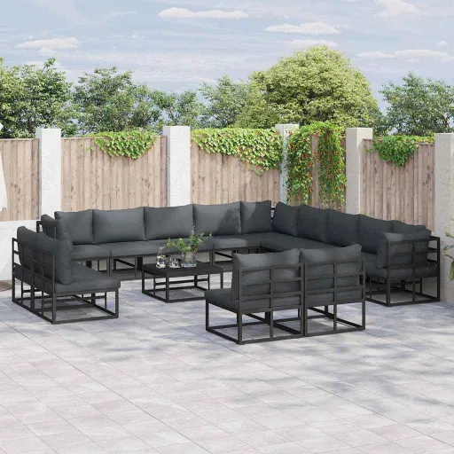 Conjunto de Sofá de Jardim com Almofada   Preto Alumínio (13 pcs)