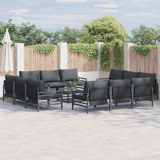 Conjunto de Sofá de Jardim com Almofada   Preto Aço (12 pcs)