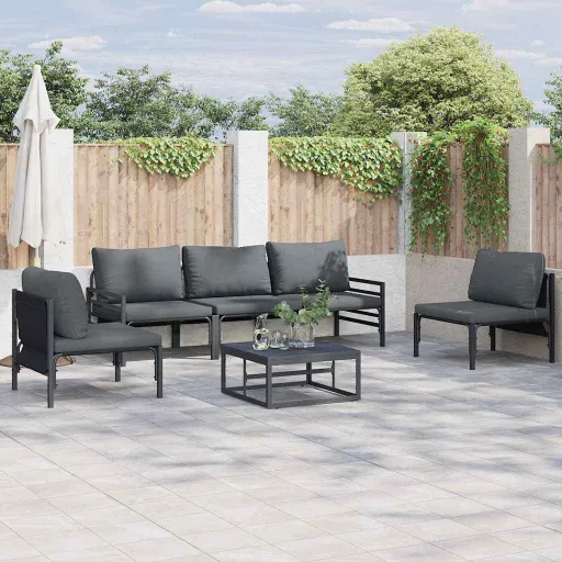Conjunto de Sofá de Jardim com Almofada   Preto Aço (5 pcs)