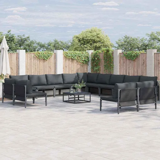 Conjunto de Sofá de Jardim com Almofada   Preto Aço (13 pcs)