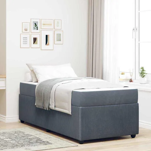 Estrutura da Cama com Colchão Cinza Escuro 80 x 200 cm Tecido