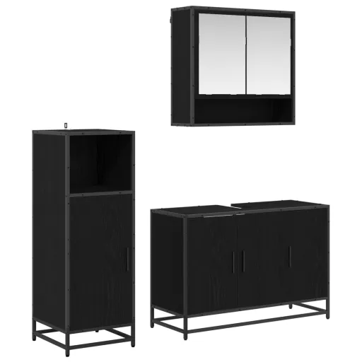 Conjunto de Móveis para Banheiro com Porta   Carvalho Preto (3 pcs)