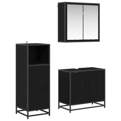 Conjunto de Móveis para Banheiro com Porta   Carvalho Preto (3 pcs)