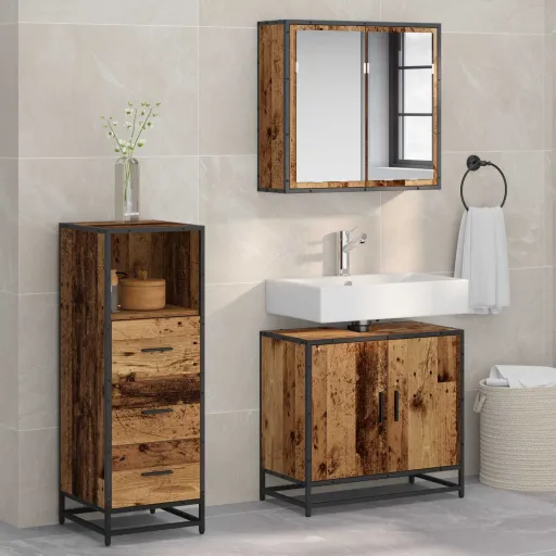 Conjunto de Móveis para Banheiro com Porta   Madeira Antiga (3 pcs)