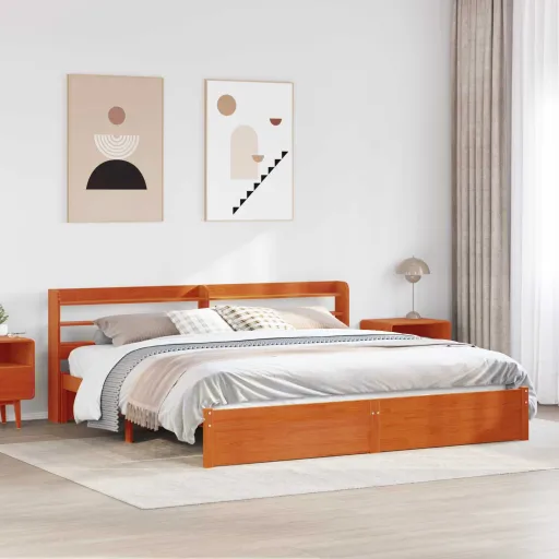 Estrutura da Cama   Marrom Cera Madeira de Pinho Sólido (2 pcs)