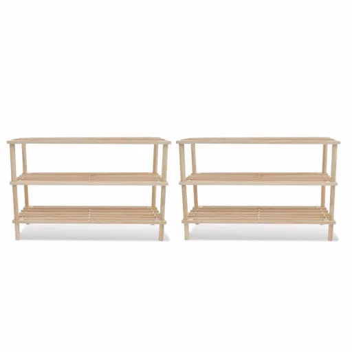 Sapateiras com 3 Prateleiras   Madeira de Abeto Maciça (2 pcs)