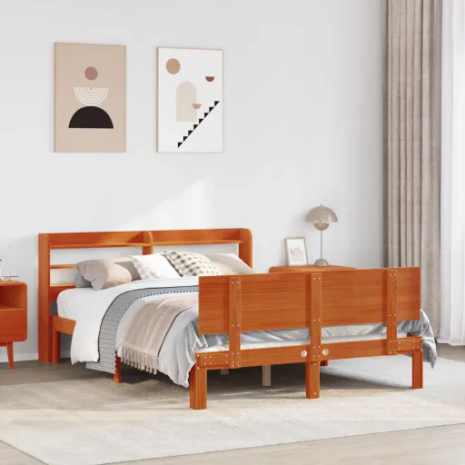 Estrutura da Cama   Marrom Cera Madeira de Pinho Sólido (2 pcs)