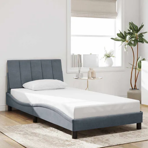 Estrutura de Cama Sem Colchão Hanko 100x203 cm Veludo Cinza-Escuro