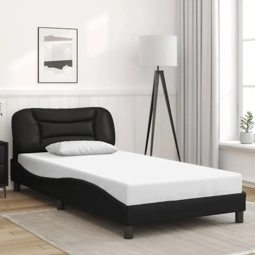 Estrutura de Cama Sem Colchão Hvar 100x203cm Couro Artificial Preto
