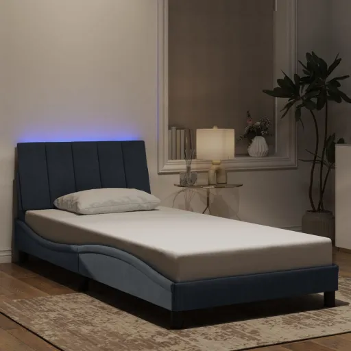 Estrutura de Cama com LED Sem Colchão Hanko 100x203 cm Veludo Cinza-Escuro