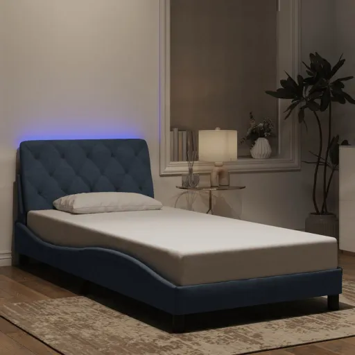Estrutura de Cama com LED Sem Colchão 100x203 cm Veludo Cinza-Escuro