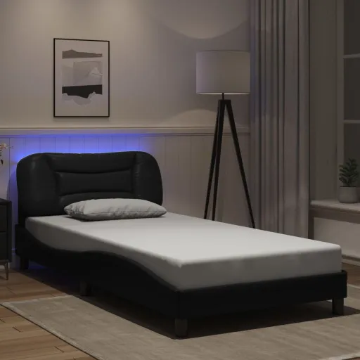 Estrutura de Cama com LED Sem Colchão Hvar 100x203cm Preto