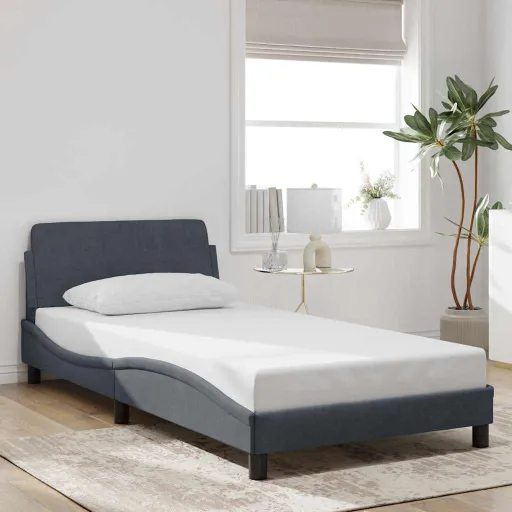 Estrutura de Cama Dover 100x203 cm Veludo Cinza-Escuro