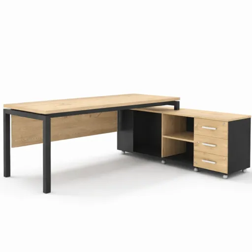 Secretária Escritório em L Delta 1800x1600 mm com Armário Lateral Cerejeira Chocolate - Riva