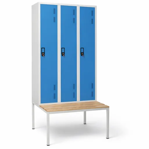 Cacifos Metálico Triplo 3 Cacifos com Banco 2170x900x800mm Cinza (Vestiário)