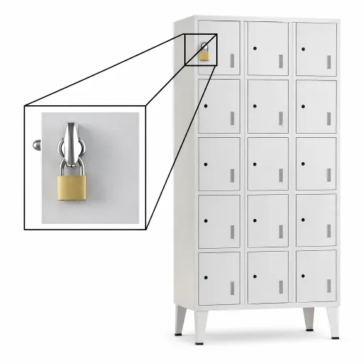 Cacifos Metálicos Triplo Cinza 15 Cacifos - 1900x900x500mm Cadeado Metálico