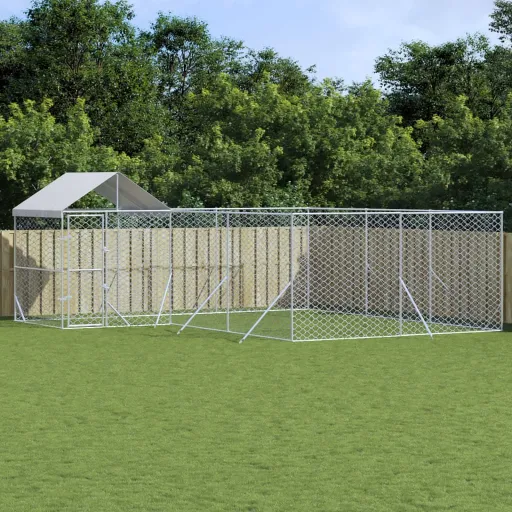 Canil de Exterior com Teto 6x6x2,5 m Aço Galvanizado Prateado