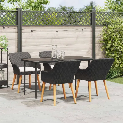 Conjunto de Jantar para Jardim com Almofada   Preto Vime PE (5 pcs)