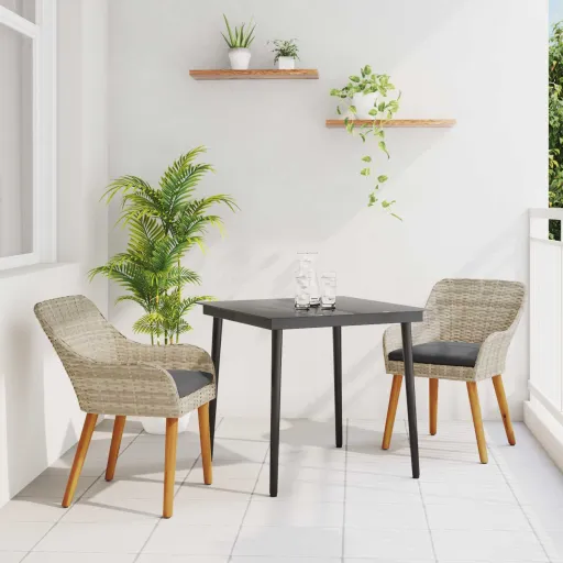 Conjunto de Jantar para Jardim   Cinzento-Claro Vime PE (3 pcs)