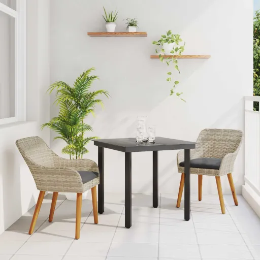 Conjunto de Jantar para Jardim   Cinzento-Claro Vime PE (3 pcs)