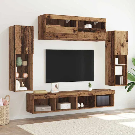 Conjunto de Móvel de TV   Madeira Antiga Madeira Processada (6 pcs)