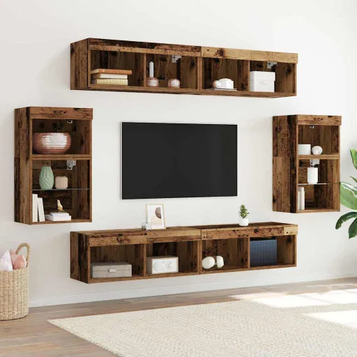 Conjunto de Móvel de TV   Madeira Antiga Madeira Processada (8 pcs)