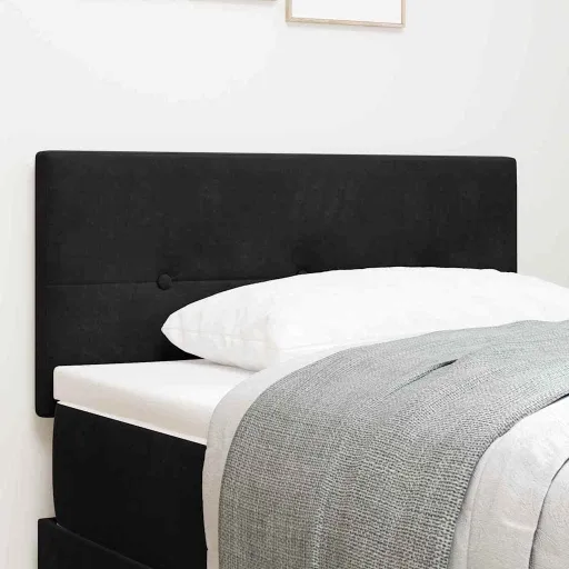 Cabeceira LED com Luzes de Tira LED Preto 90 cm Poliéster