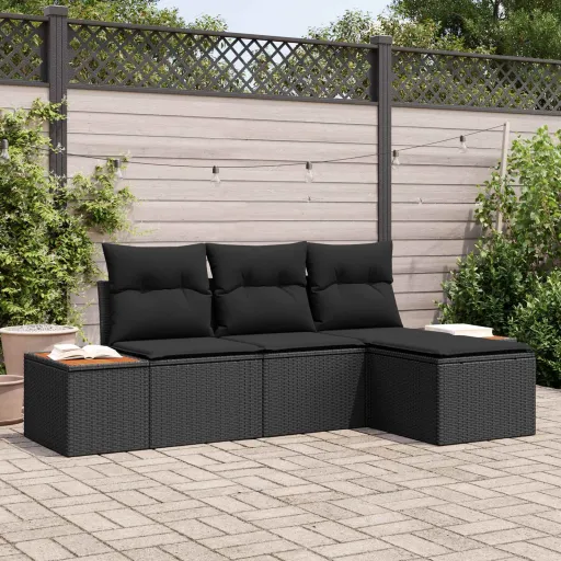 Conjunto de Sofá de Jardim   Preto Rattan de Polipropileno (4 pcs)