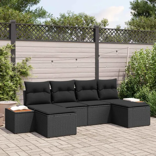 Conjunto de Sofá de Jardim   Preto Rattan de Polipropileno (6 pcs)