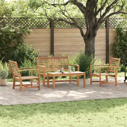 Conjunto de Sofá de Jardim   Natural Madeira de Teca Sólida (4 pcs)