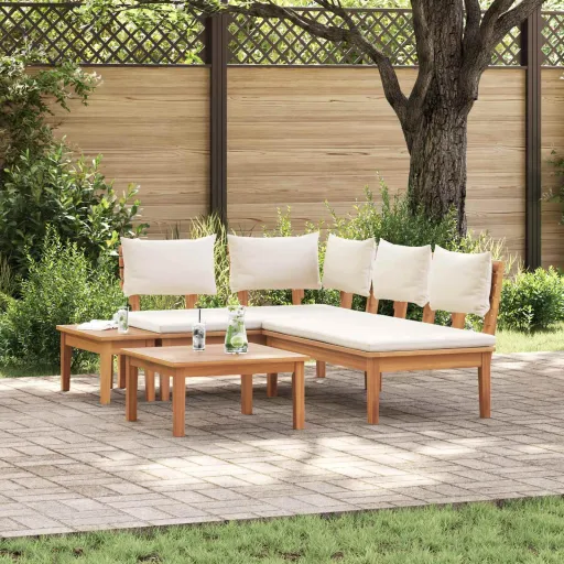 Conjunto de Sofá de Jardim   Marrom e Creme (4 pcs)
