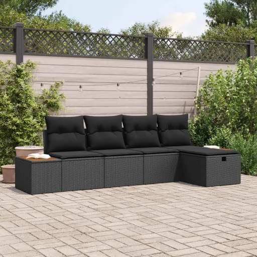 Conjunto de Sofá de Jardim   Preto Rattan Sintético (5 pcs)
