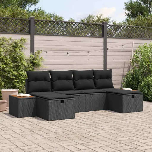 Conjunto de Sofá de Jardim   Preto 55 x 62 x 69 cm (6 pcs)