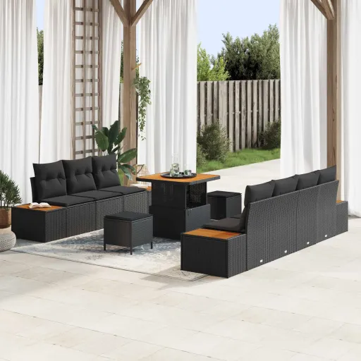 Conjunto de Sofá de Jardim   Preto Vime PE (10 pcs)