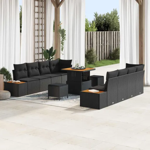 Conjunto de Sofá de Jardim   Preto Vime PE (11 pcs)