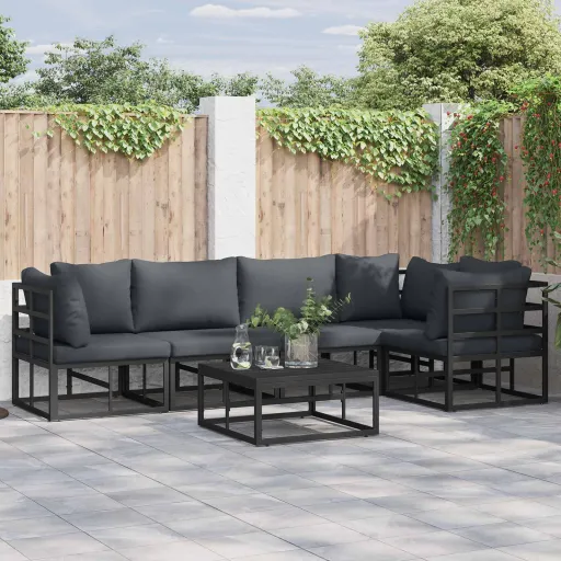 Conjunto de Sofá de Jardim com Almofada   Preto Alumínio (5 pcs)