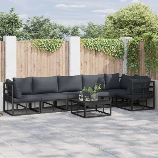 Conjunto de Sofá de Jardim com Almofada   Preto Alumínio (6 pcs)