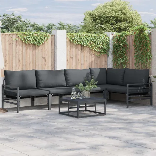 Conjunto de Sofá de Jardim com Almofada   Preto Aço (5 pcs)