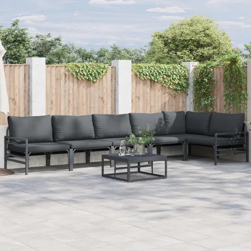 Conjunto de Sofá de Jardim com Almofada   Preto Aço (6 pcs)